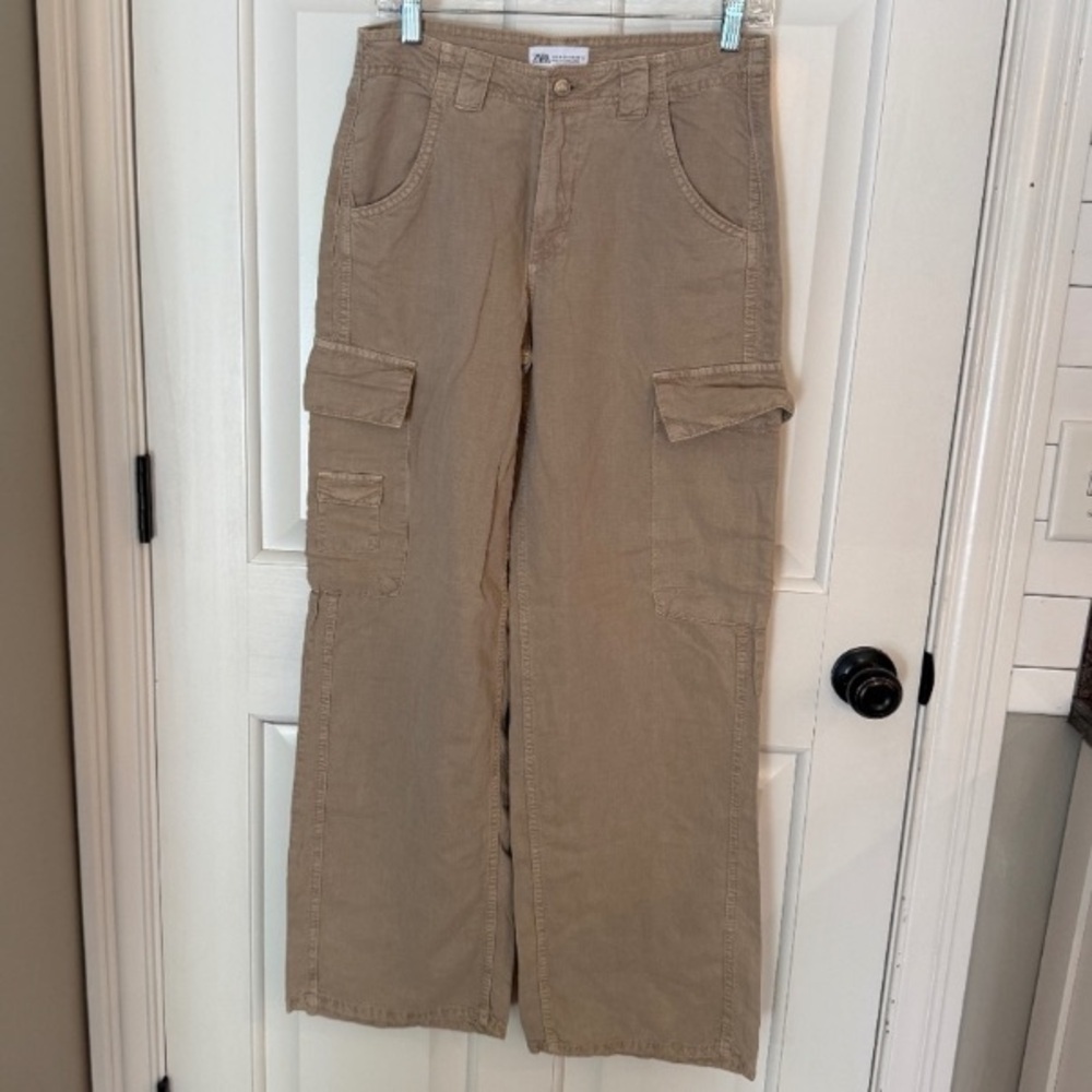 Zara Khaki Mid Rise Full Length Cargo Pants Size 4 - 45765